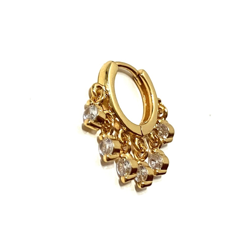 Gold Plated Sterling Silver CZ Shaker Tassel Hoop Earring